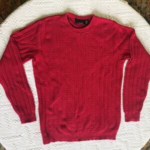 Vintage 80s Bill Blass Textured Cotton Knit Sweater Men Small Red USA Fisherman